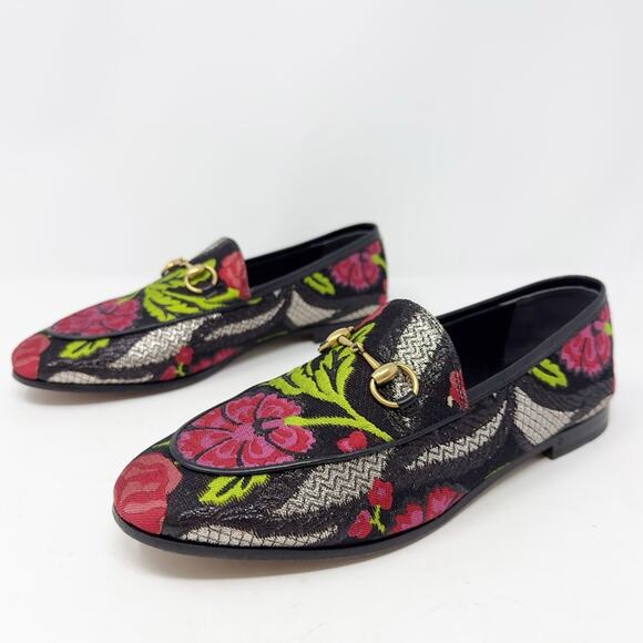 Gucci Shoes - Gucci Jordaan Brocade Horsebit Floral Black Loafers Flats EU 37